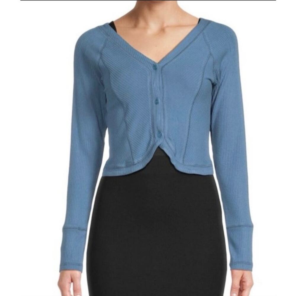 Area Stars Blue Ribbed Tulip Hem Crop Cardigan - S